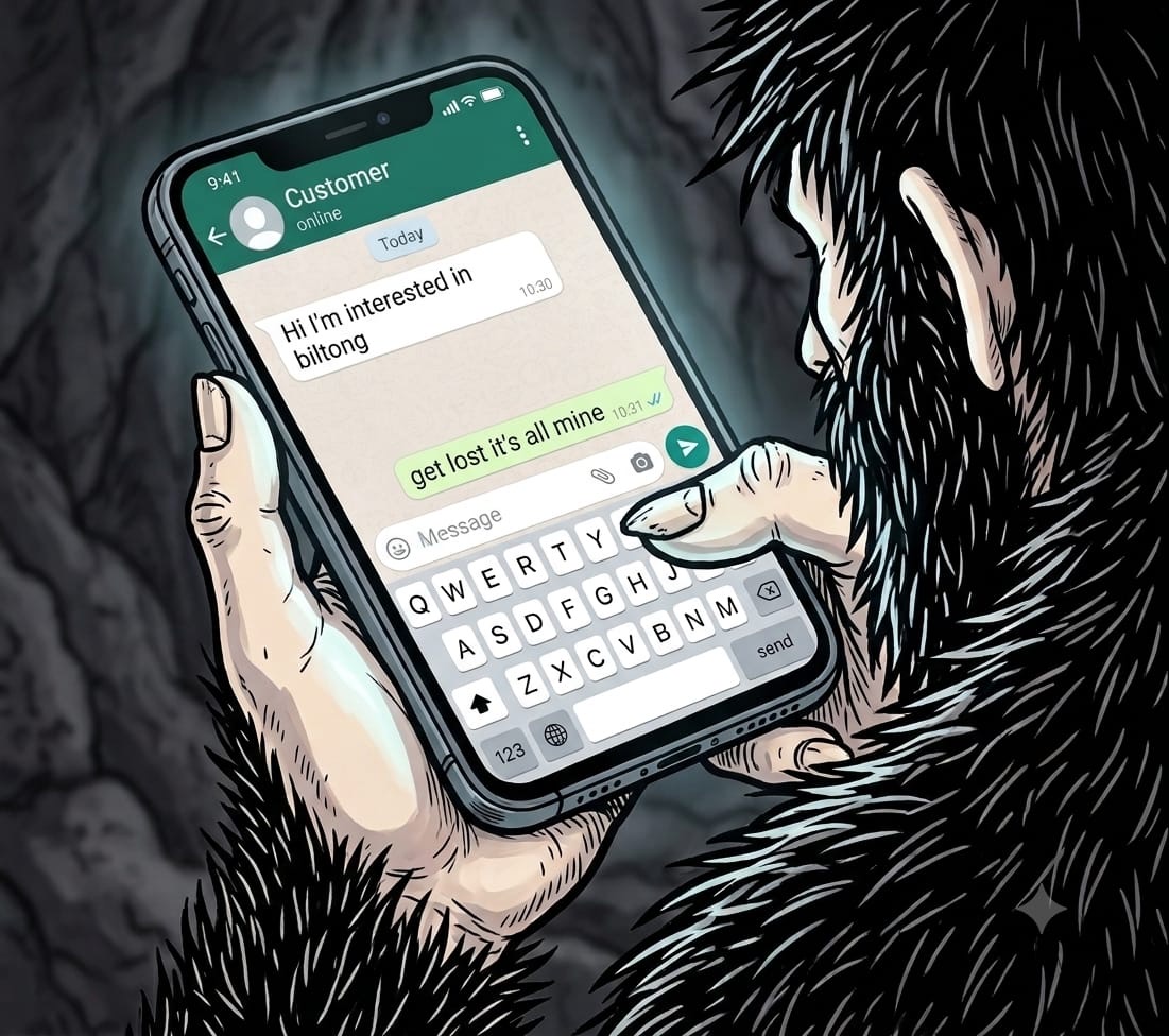 The Tokoloshe replying to a biltong enquiry on WhatsApp